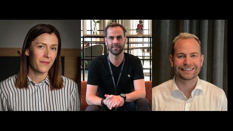 Tre nyansatte hotelldirektører: Veronica Mathisen på Comfort Hotel Xpress Tromsø, Morten Sæther på Comfort Hotel Union Brygge og Espen Nordhagen på Comfort Hotel Karl Johan.