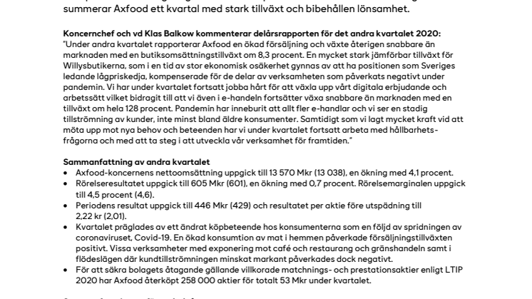 Fortsatt tillväxt för Axfood i en omvälvande tid