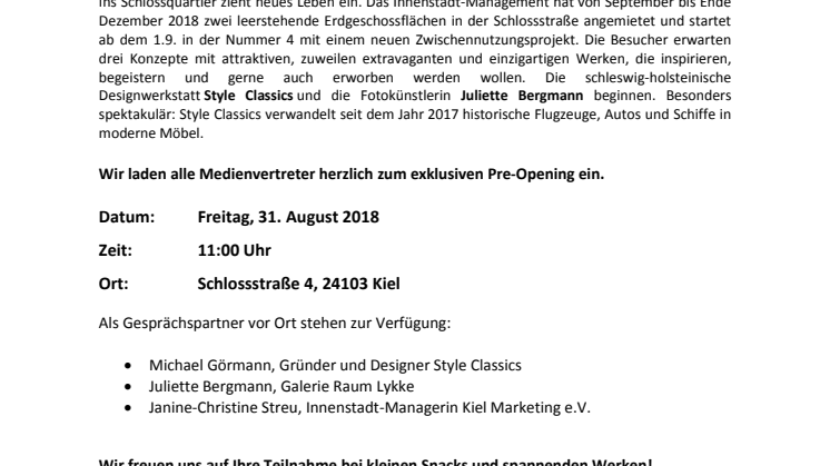 Erinnerung zur Presseeinladung - Pre Opening für Zwischennutzung