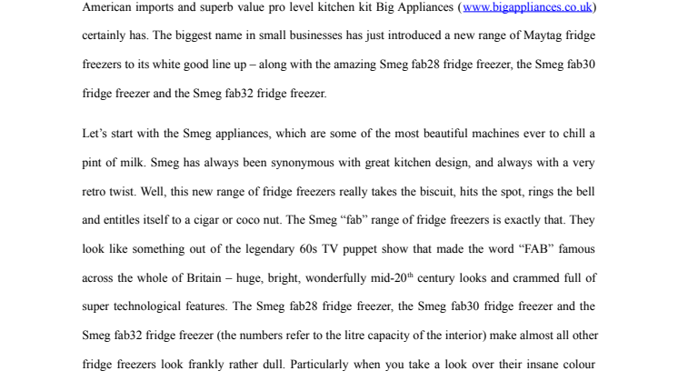 Big Appliances releases new range of Maytag fridge freezers – and the Smeg “fab” range too!