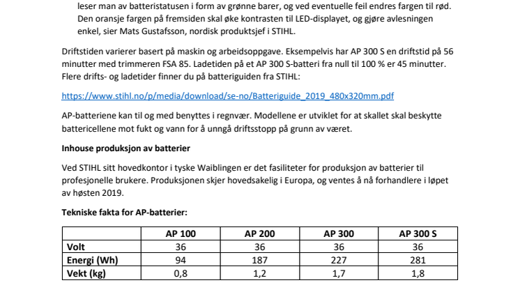 AP-batterier fra STIHL får høyere kapasitet og ny design 