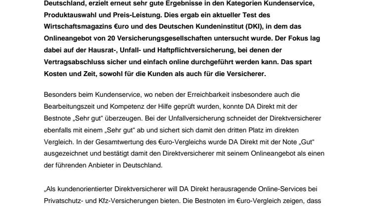 DA Direkt überzeugt mit Top-Ergebnis beim €uro-Leistungsvergleich