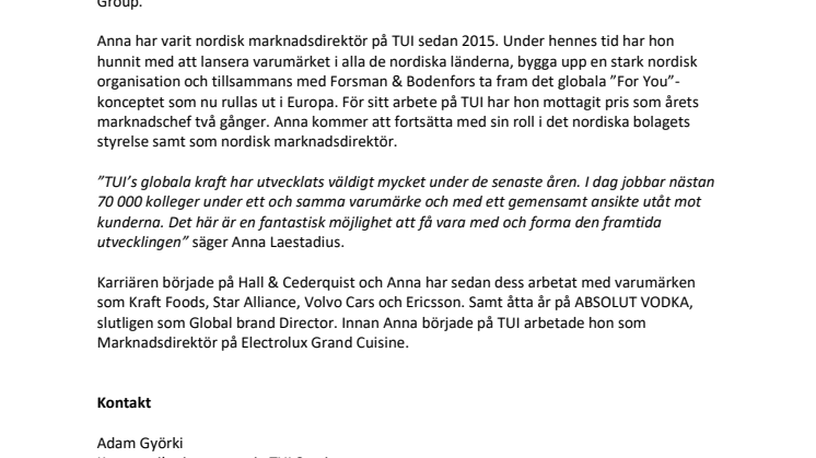 Anna Laestadius ny global kreativ chef