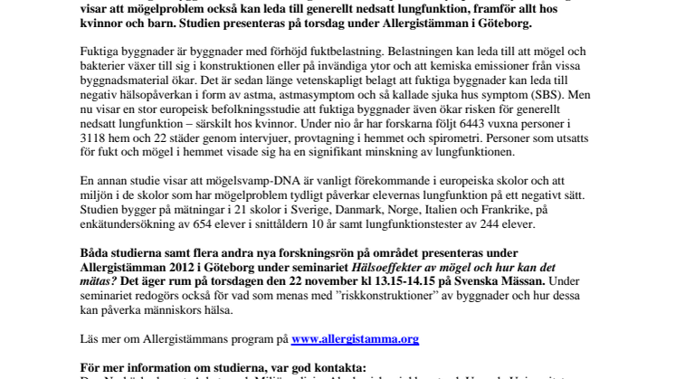 Fukt och mögel ger sämre andningsförmåga