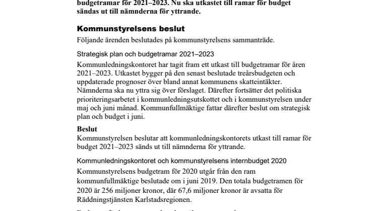 Kommunstyrelsen i korthet den 10 december