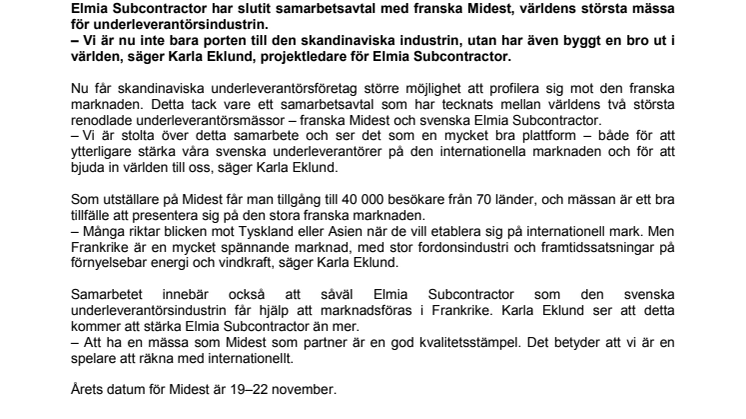 Elmia Subcontractor partner med världens största