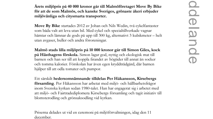 Move By Bike får Malmö stads miljöpris