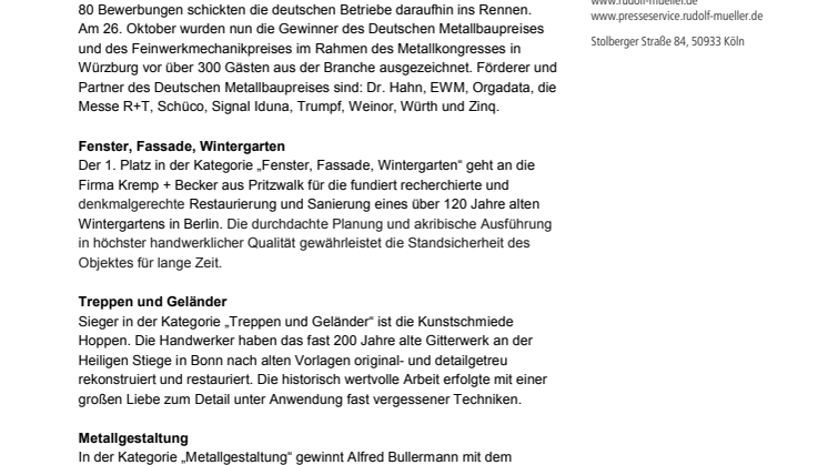 Deutscher Metallbaupreis 2018 und Feinwerkmechanikpreis 2018 