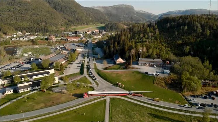 Transport av turbinblader til Roan vindpark sommeren 2018