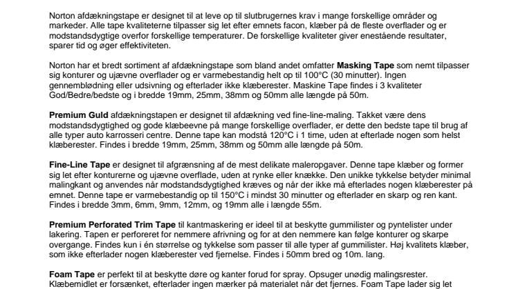 Norton afdækningstape til auto- og pladeværksteder