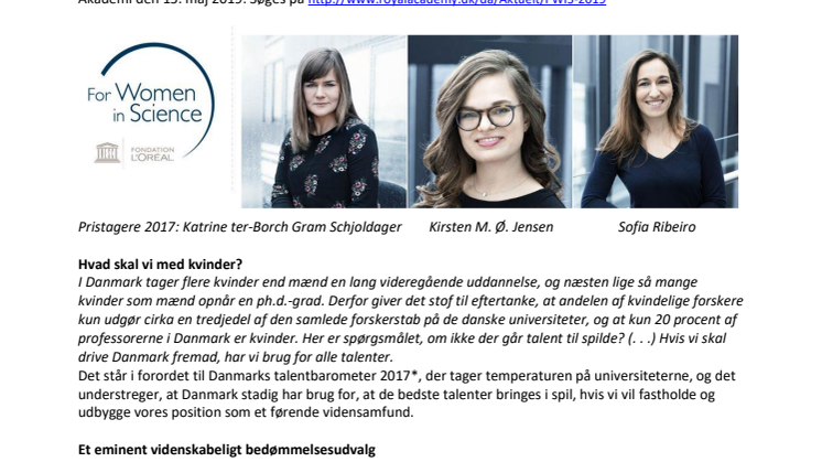 L'Oréal-UNESCO For Women in Science Priserne kan nu søges