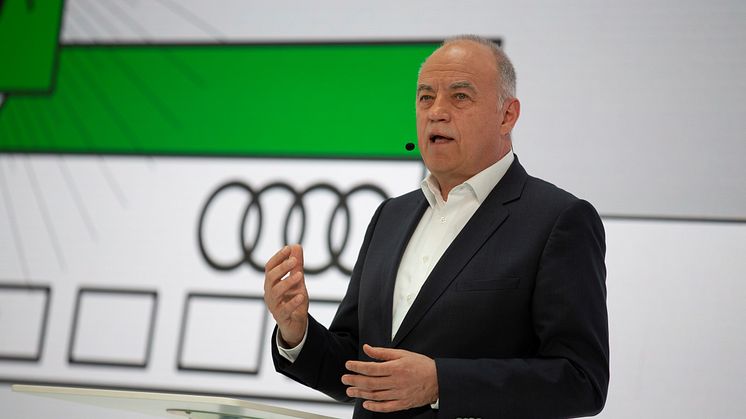 Peter Kössler, Board Member for Production and Logistics of AUDI AG, during his speech at the Annual Press Conference 2019