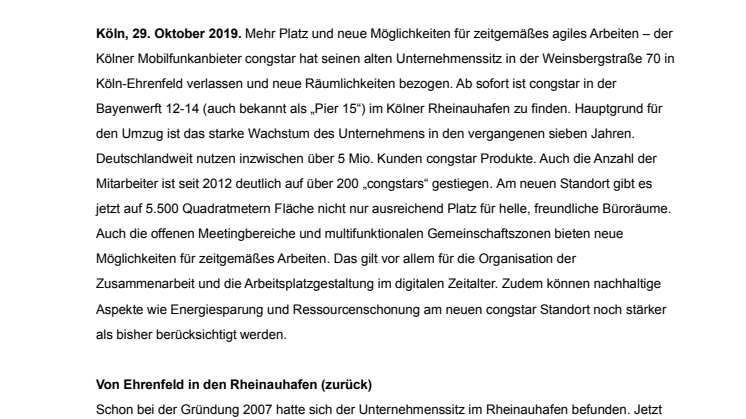 congstar bezieht neuen Standort