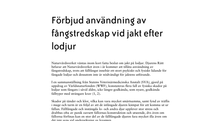 Skrivelse till Naturvårdsverket om lojakten och fångstmetoder