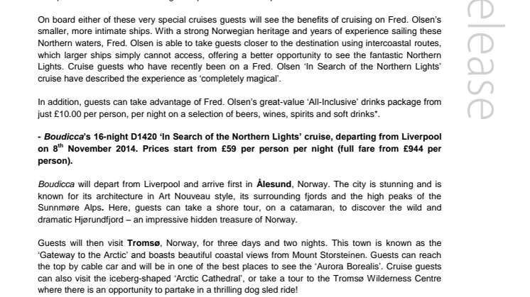 Go ‘In Search of the Northern Lights’ with Fred. Olsen Cruise Lines this winter!