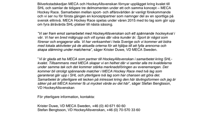 MECA och HockeyAllsvenskan lanserar MECA Hockey Race