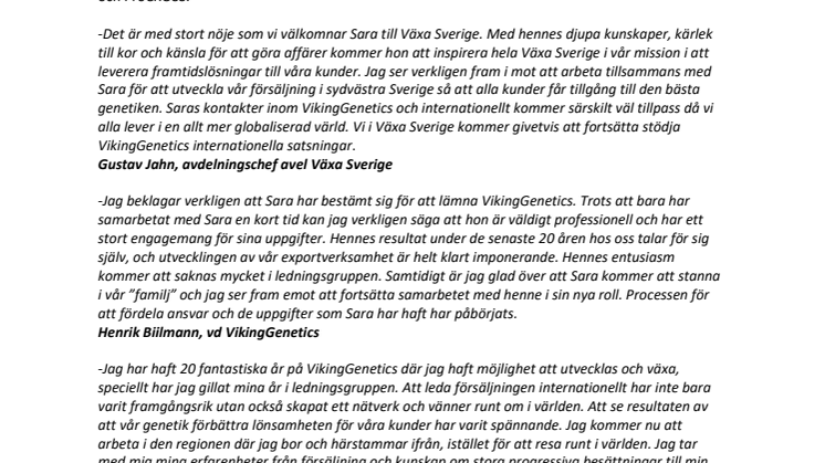 Sara Wiklert Petersson från VikingGenetics går till Växa Sverige