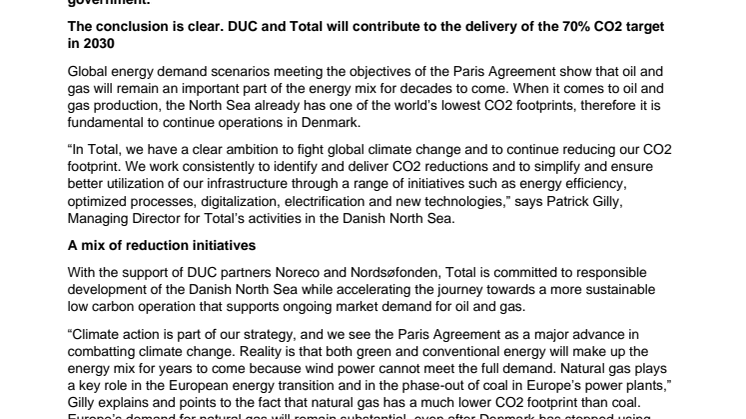Total: Nordsø-aktiviteterne vil bidrage til at nå 70% CO2 målet i 2030