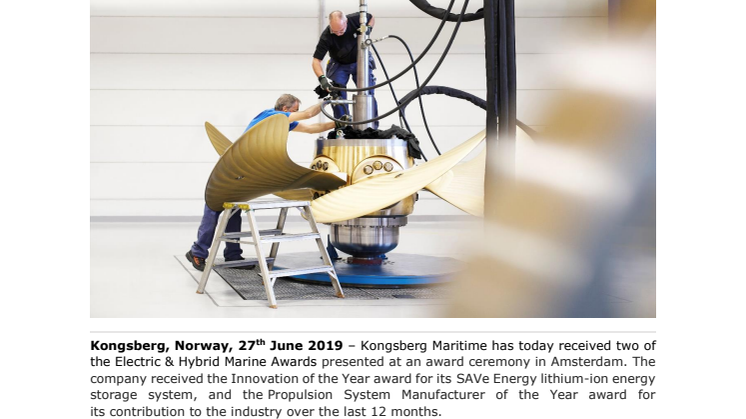 KONGSBERG wins two awards at Electric & Hybrid Marine World Expo