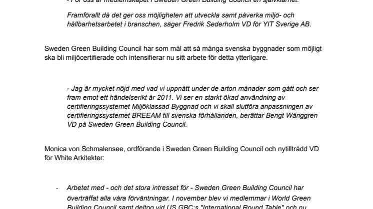 Sweden Green Building Council välkomnar sin hundrade medlem