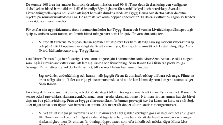 Sean Banan ska locka fler att gå sommarsimskola