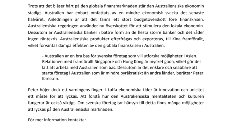 Stark ekonomi i Australien skapar möjligheter för svenska företag  