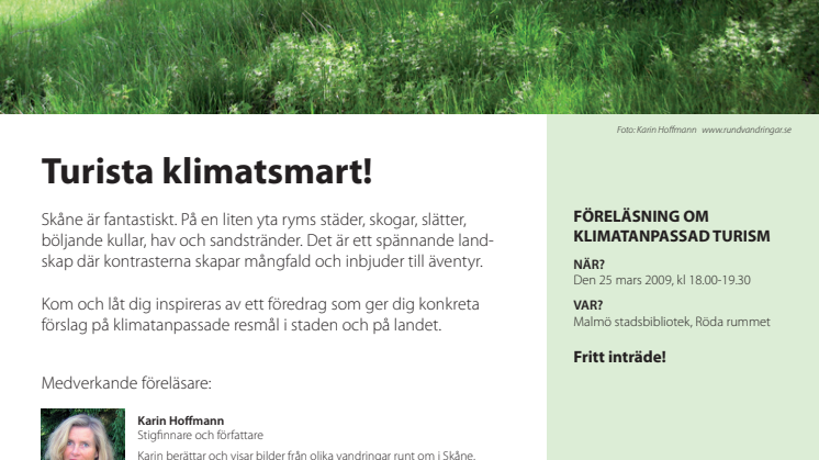 Turista klimatsmart! Föreläsning på Stadsbiblioteket i Malmö om klimatanpassad turism