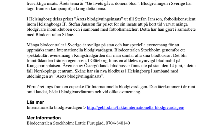Alla blodgivare tackas på Internationella blodgivardagen – Sverige delar ut blodgivningspris