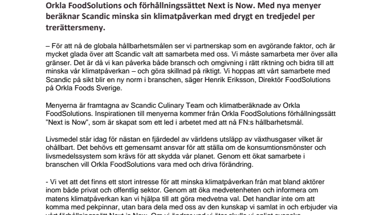 Orkla och Scandic i samarbete för minskad klimatpåverkan