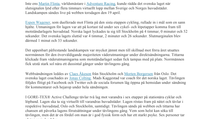 PDF Ännu en norsk seger i landskampen GORE-TEX® Active Challenge