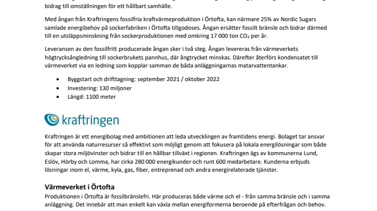 Faktablad Ångledning, Kraftringen, Nordic Sugar och Betodlarna Sverige