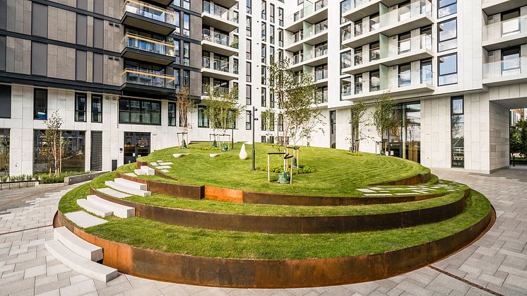 ​​Eufemias Hage i Bjørvika, med uteområder designet av LINK arkitektur, er nominert til Årets bygg. Foto: Hundven-Clements photography