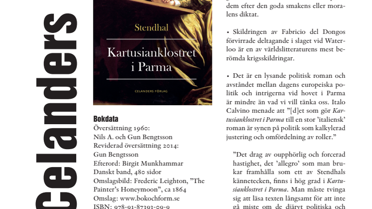 Stendhals mästerverk "Kartusianklostret i Parma" i nyutgåva