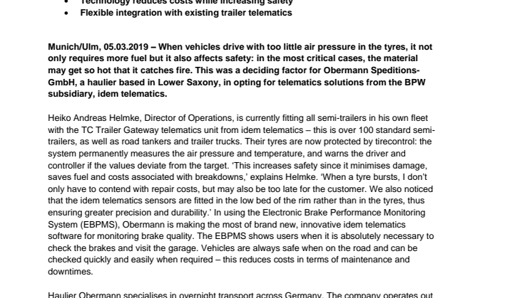 idem telematics: increased safety combined with lower costs