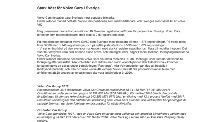 Stark höst för Volvo Cars i Sverige