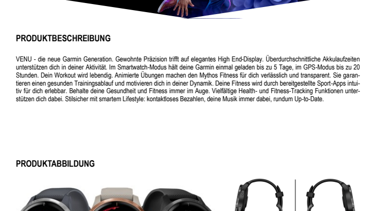 Datenblatt Garmin venu CE