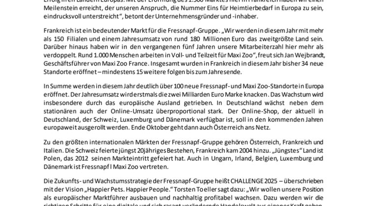 Meilenstein in Europa: Fressnapf-Gruppe eröffnet 1.500 Markt 