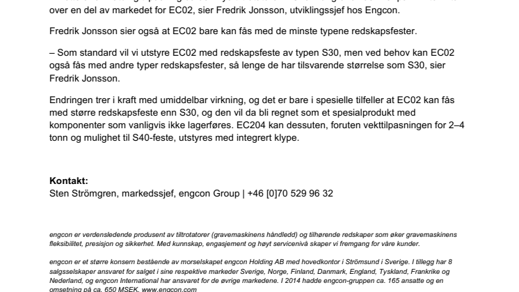 Engcons minste tiltrotator får ny vektklassifisering