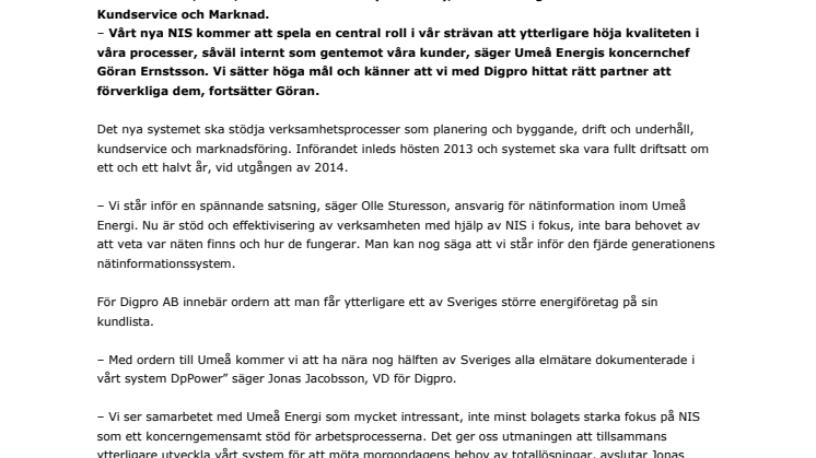 Umeå Energi väljer Digpro för nytt nätinformationssystem