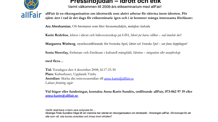 Pressinbjudan – idrott och etik
