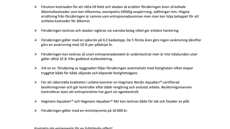 Unik  10-års Funktions- och Garantiförsäkring vid målning med Hagmans Aquabarr®