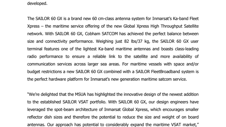 Cobham SATCOM: Cobham Wins Top Maritime Mobility Satcom Innovation Award
