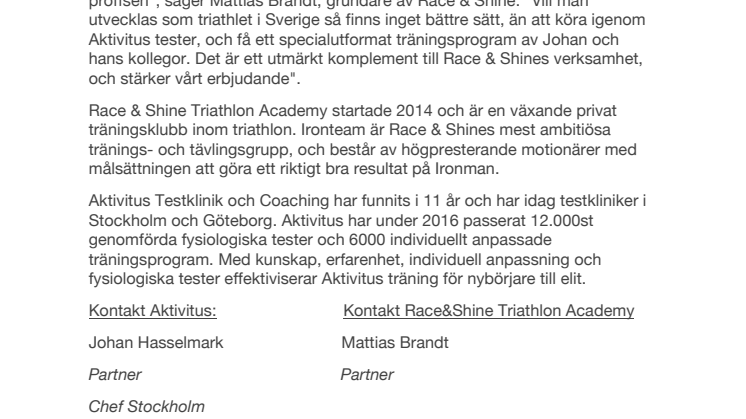 Johan Hasselmark ny headcoach för Race & Shine Ironteam