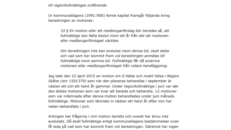 Interpellation - Kommunallagens regler om motioner