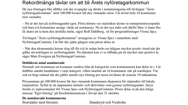Rekordmånga tävlar om att bli Årets nyföretagarkommun