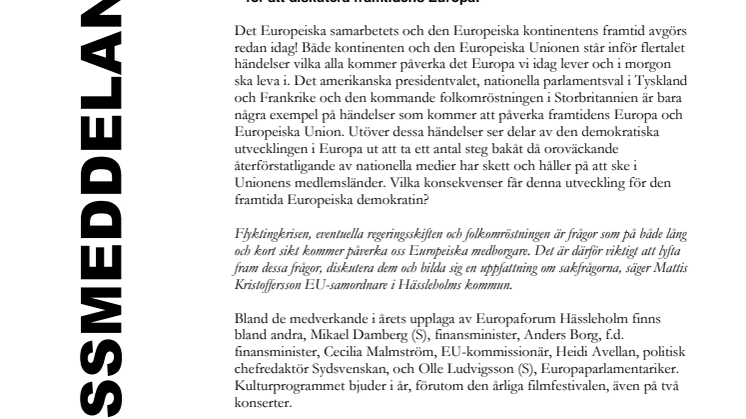 Europaforum Hässleholm 22-25 augusti – framtidens Europa formas idag!