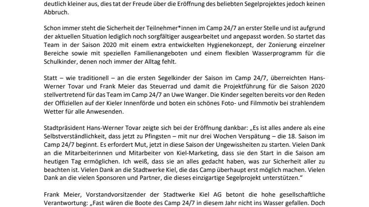 Sonniger Start in die Segelsaison im Camp 24/7 mit flexiblen Angeboten für Kinder und Familien