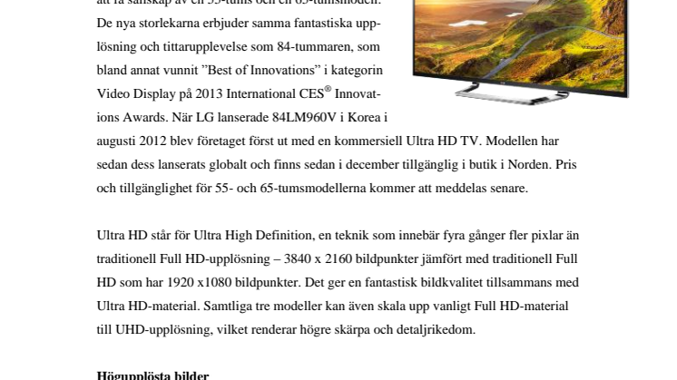 LG VISAR ULTRA HD-TV I TRE OLIKA STORLEKAR PÅ CES