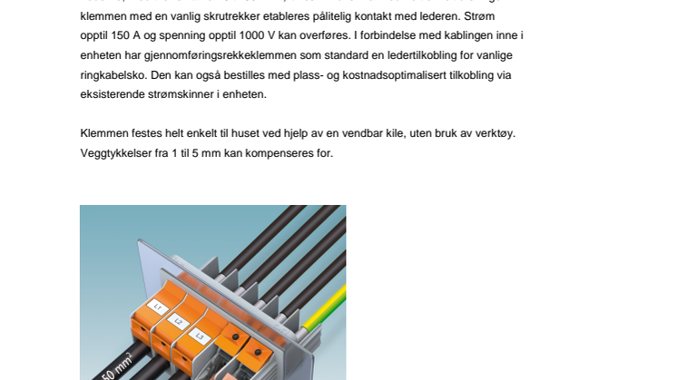Effektgjennomføringsrekkeklemme med ny tilkoblingsteknikk T-LOX