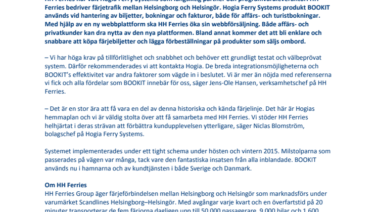 HH Ferries och Hogia Ferry Systems inleder samarbete